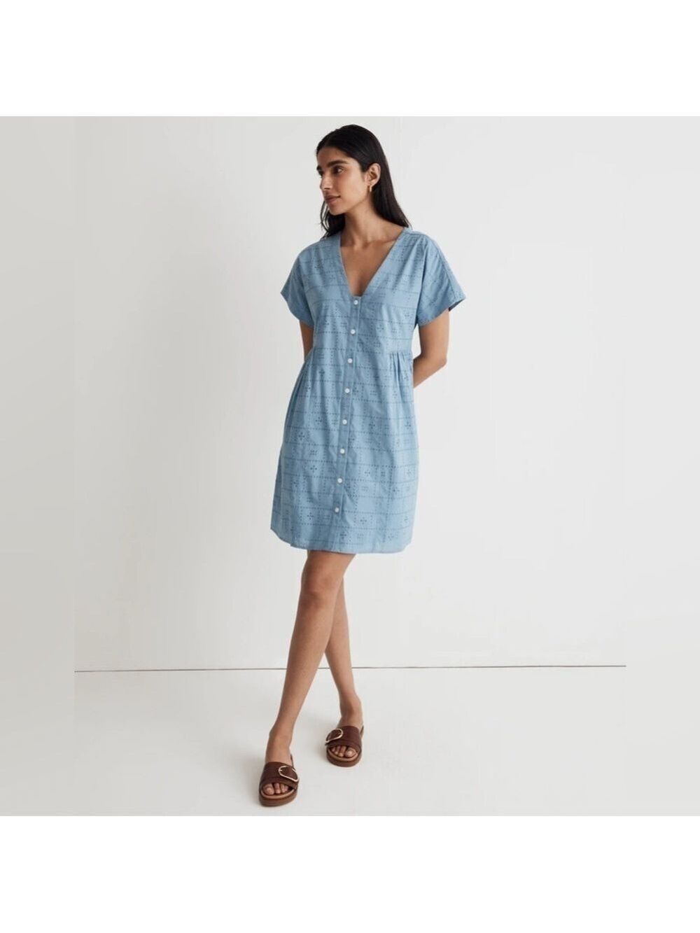 Madewell Eyelet Button-Front V-Neck Mini Dress